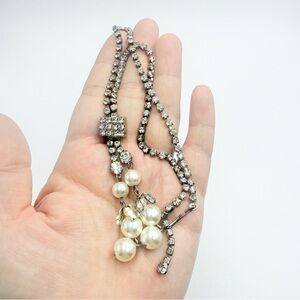 Vintage Rhinestone Necklace with Faux Pearls Adjustable Hook Closure